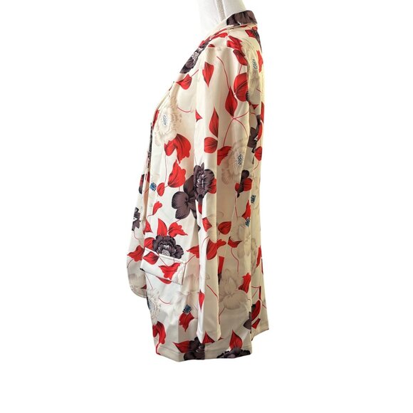 Floral Print Womens Blazer Open Front Jacket Small Lightweight Red Cream & Black - Picture 2 of 13